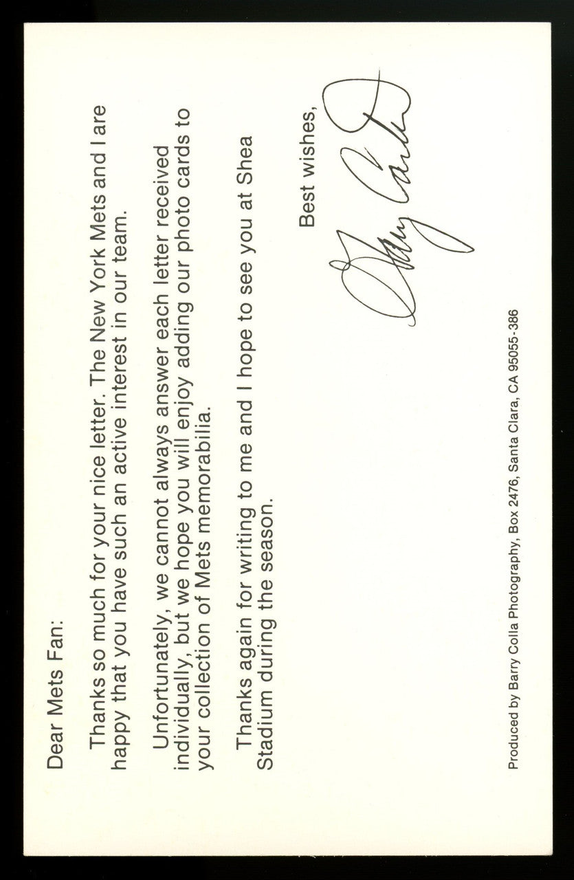 Gary Carter Signed Autographed New York Mets Fan Mail Postcard