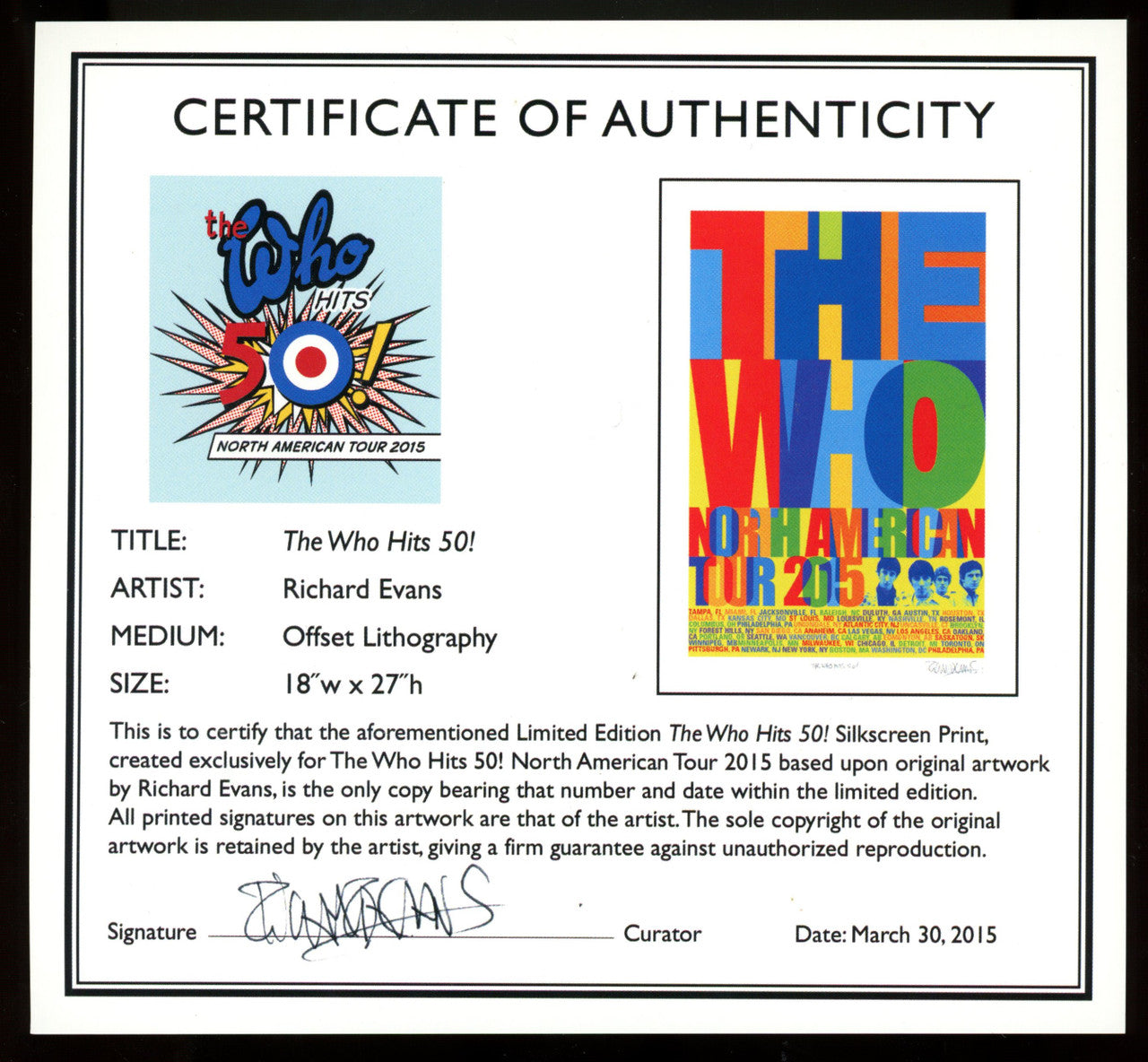 The Who Pete Townshend Roger Daltrey Signed Autographed Tour Poster Framed BAS