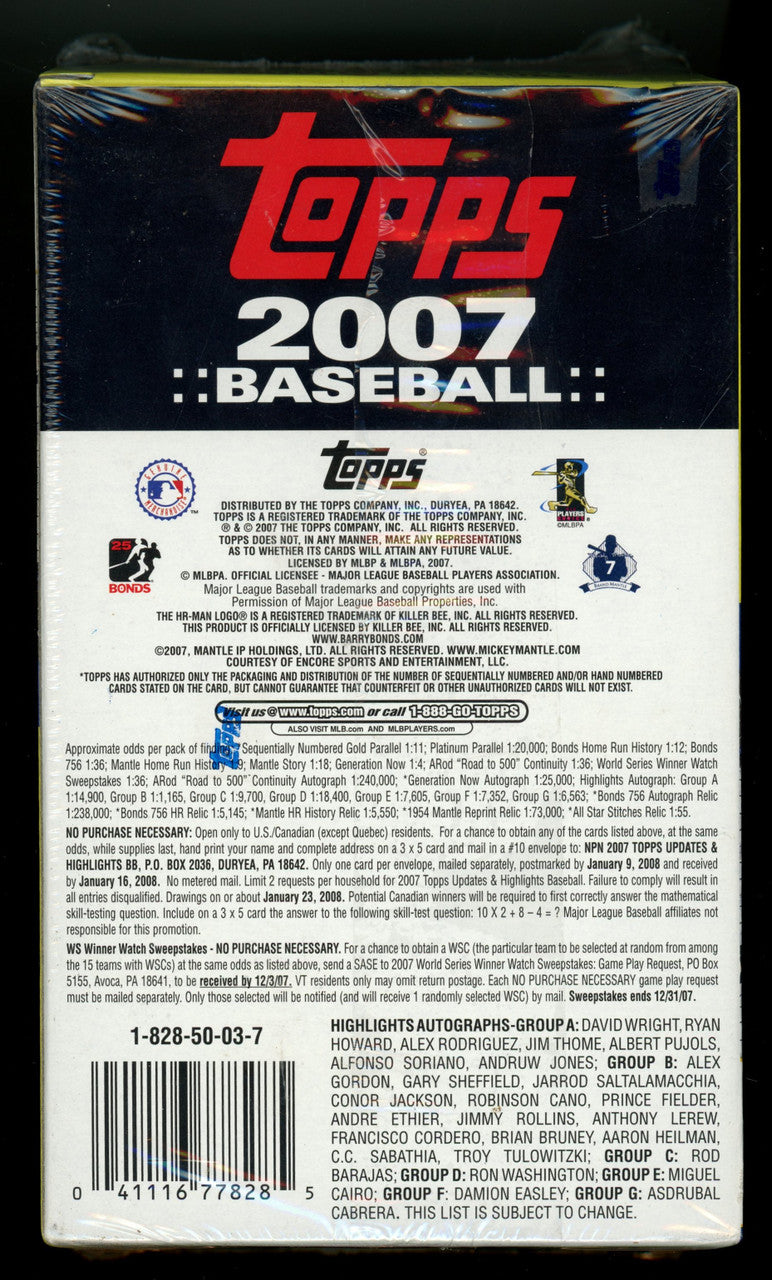 2007 Topps Baseball Updates & Highlights Target Bonus Box Factory Sealed
