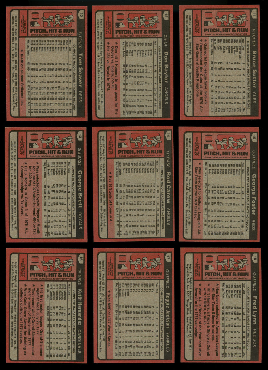 1980 Topps Burger King Baseball Complete Set (33) W/ Checklist NM