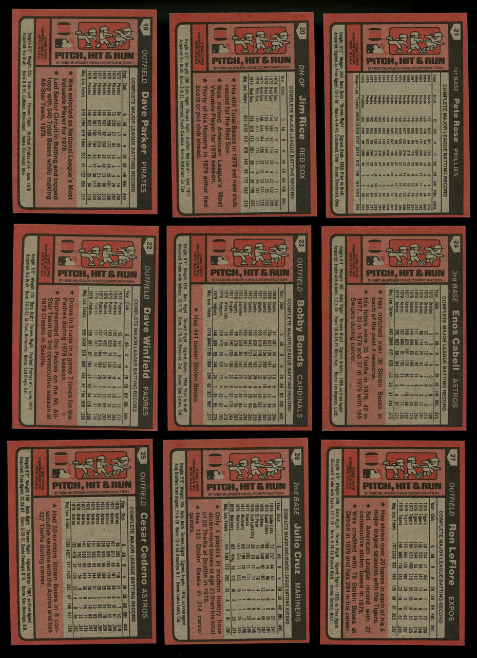 1980 Topps Burger King Baseball Complete Set (33) W/ Checklist NM