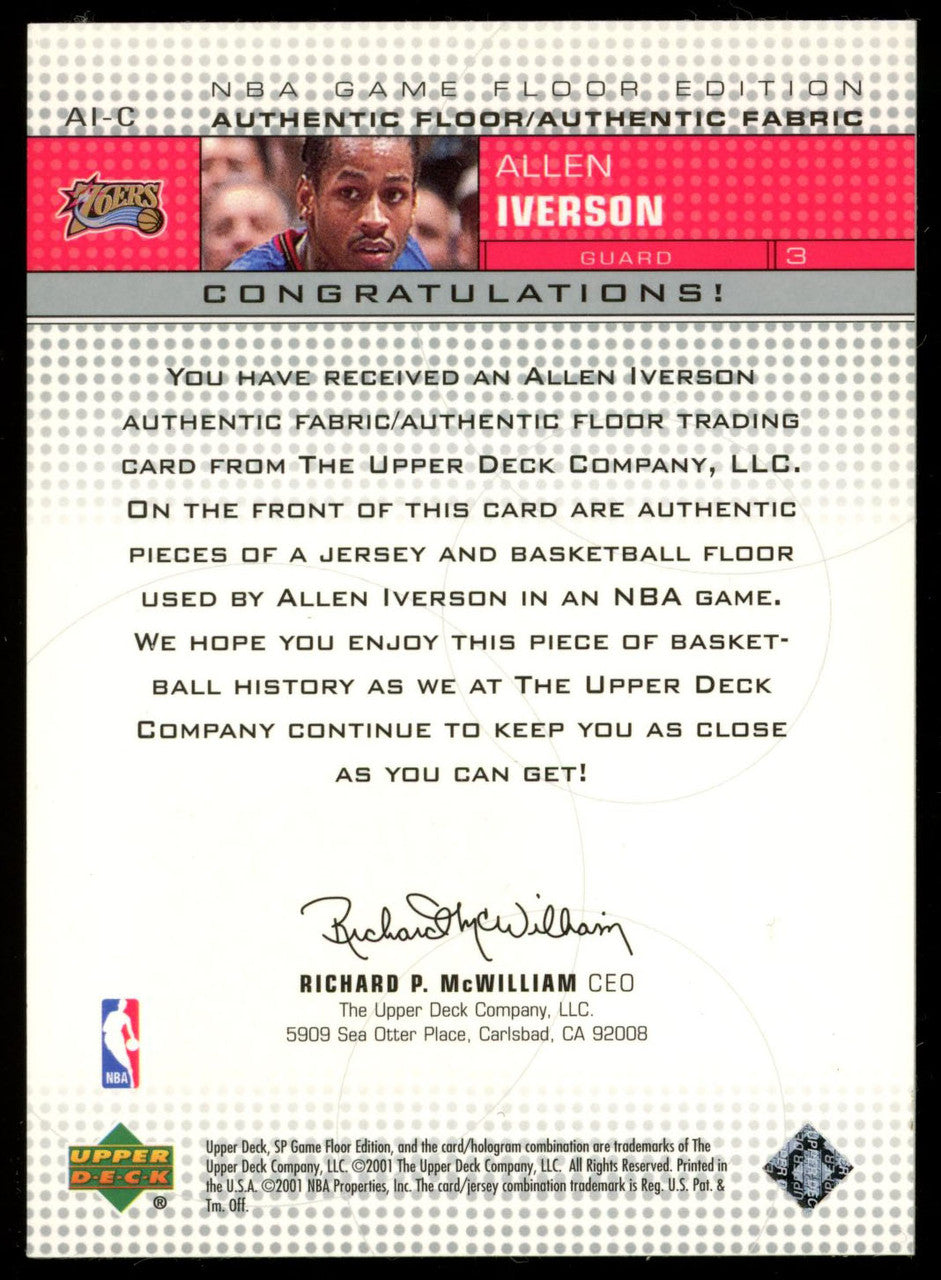 2001-02 Upper Deck SP Allen Iverson Jersey Patch & Floor Relic #AI-C