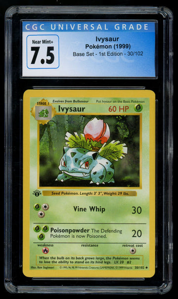 1999 Pokemon Shadowless Ivysaur Base Set 1st Edition 30/102 CGC 7.5