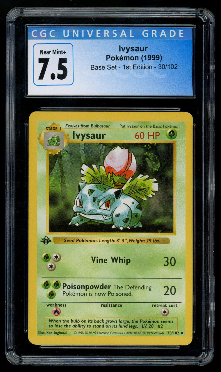 1999 Pokemon Shadowless Ivysaur Base Set 1st Edition 30/102 CGC 7.5