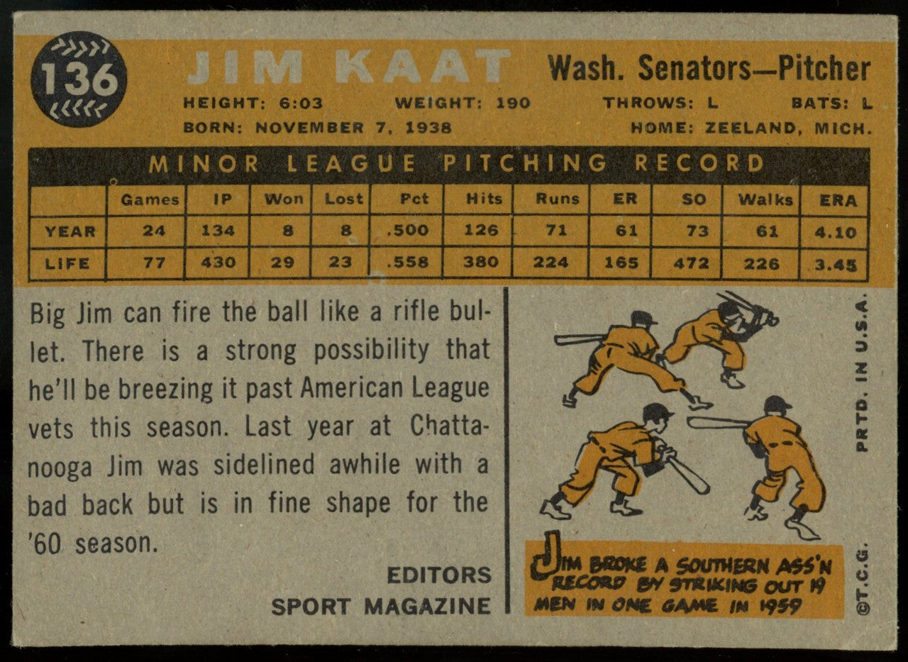 1960 Topps Jim Kaat RC #136 EX
