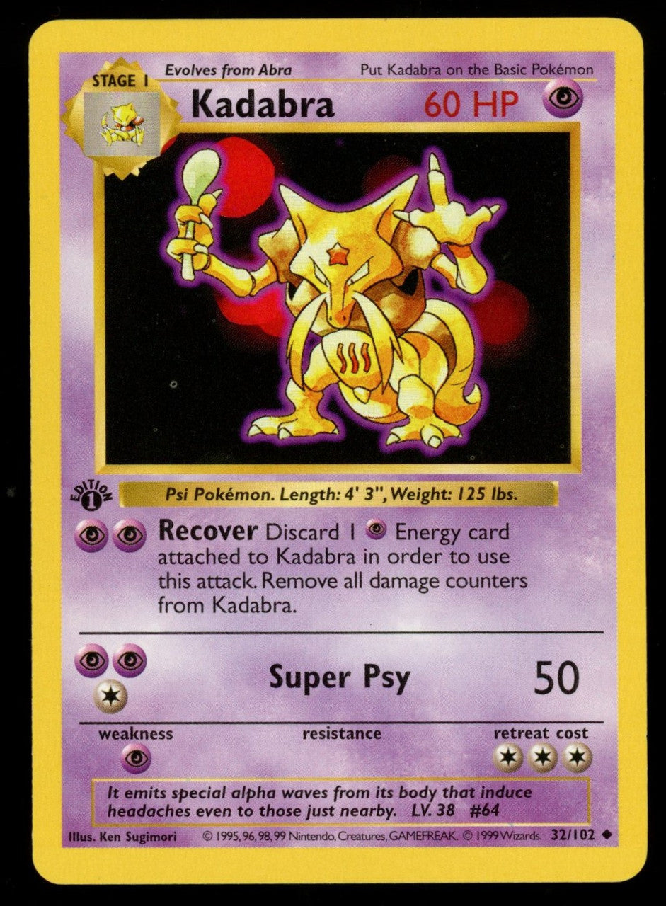 Pokemon Kadabra 1st Edition Base Set Shadowless #32/102