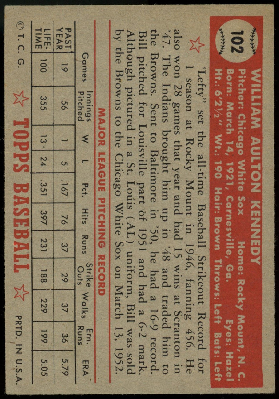 1952 Topps Bill Kennedy #102 VG
