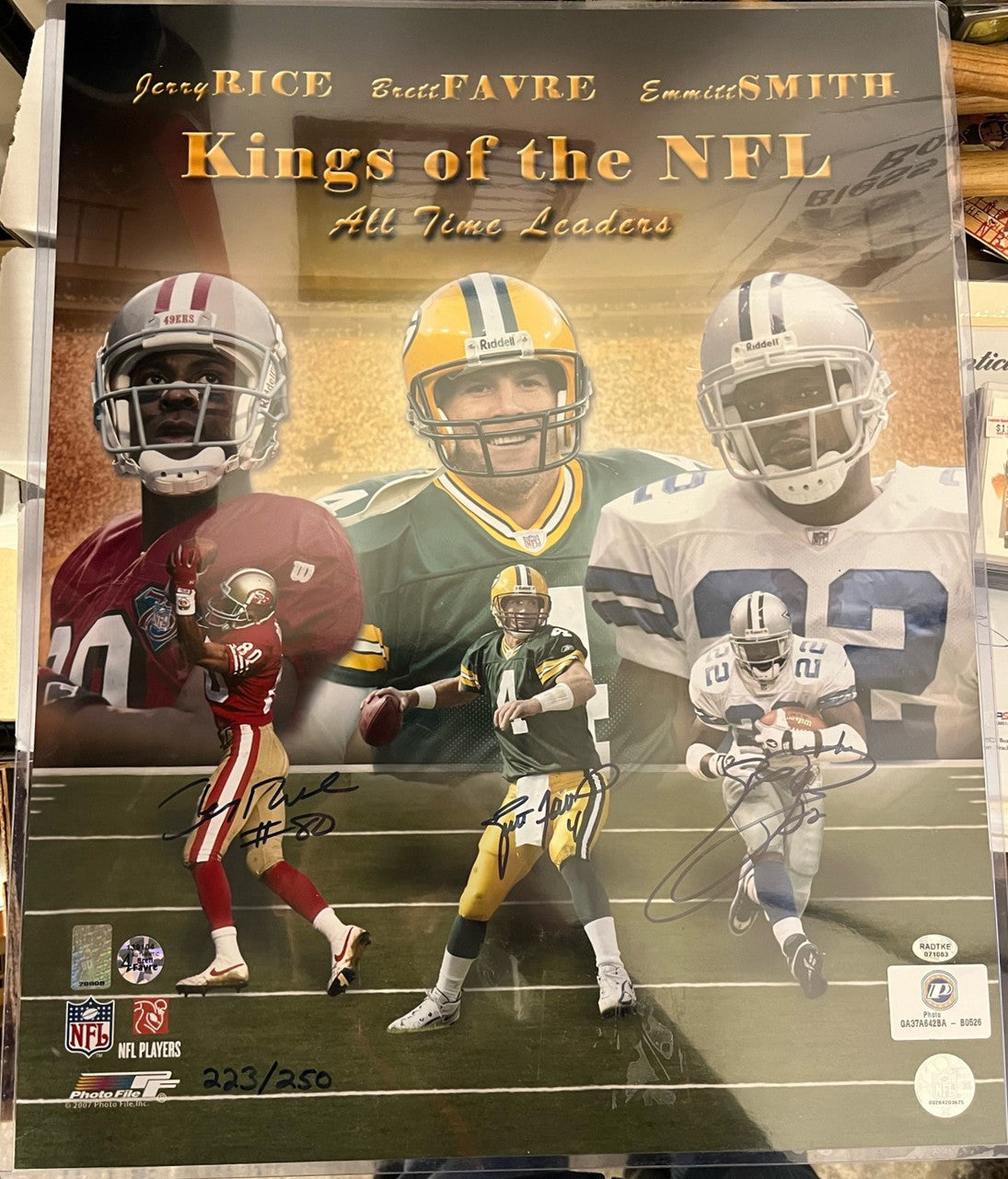 Rice/Favre/Smith Signed Autographed Kings of the NFL 16x20 Photo /250 4 COAs
