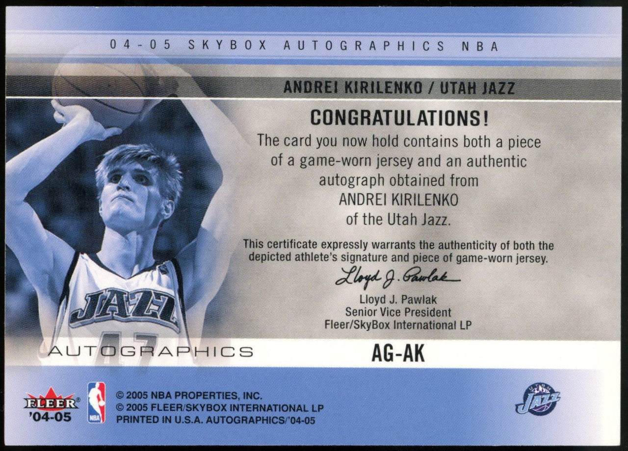 2004-05 Skybox Autographics Andrei Kirilenko Patch Auto #AG-AK