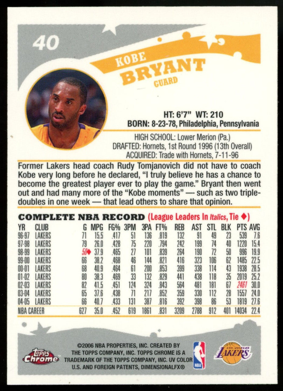 2005-06 Topps Chrome Kobe Bryant #40