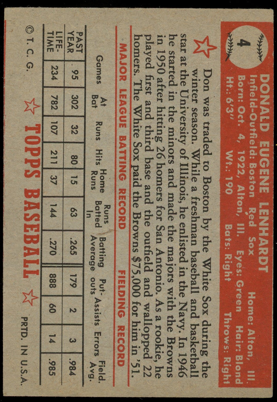 1952 Topps Don Lenhardt #4 EX O/C