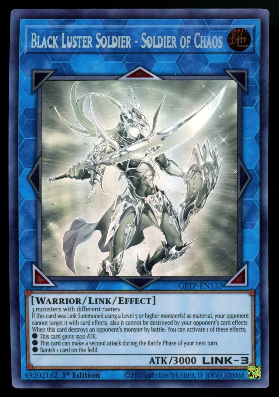 Yugioh Black Luster Soldier-Soldier of Chaos 1st Ed Ghost Rare #GFTP-EN132 LP