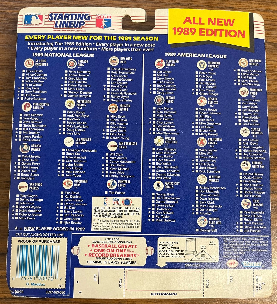 1989 Kenner Starting Lineup Greg Maddux Sealed In Package