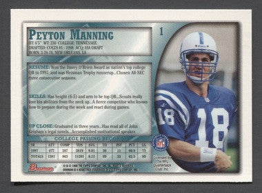 1998 Bowman Peyton Manning Indianapolis Colts #1 Rookie RC NM/MT Condition