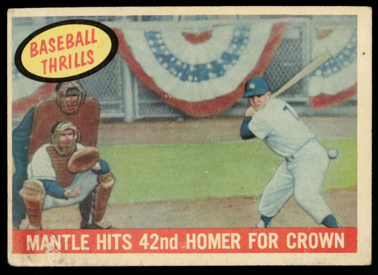 1959 Topps Baseball Thrills Mantle Hits 42nd Homer #461 VG