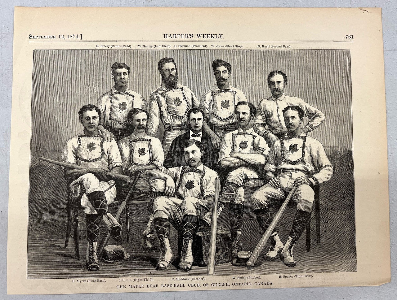 September 12 1874 Harper's Weekly Woodcut The Maple Leaf Baseball Club