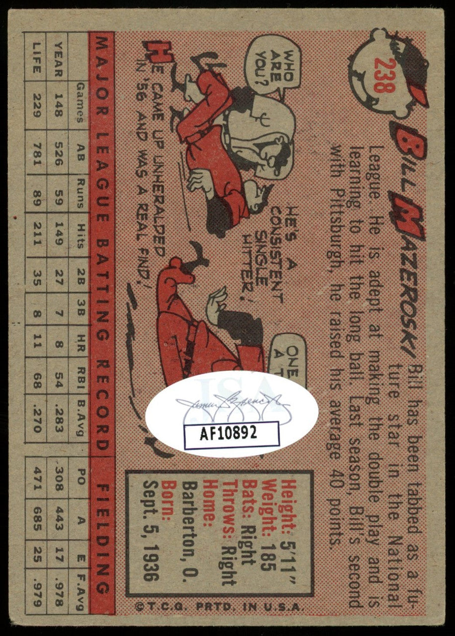 1958 Topps Bill Mazeroski #238 Auto JSA