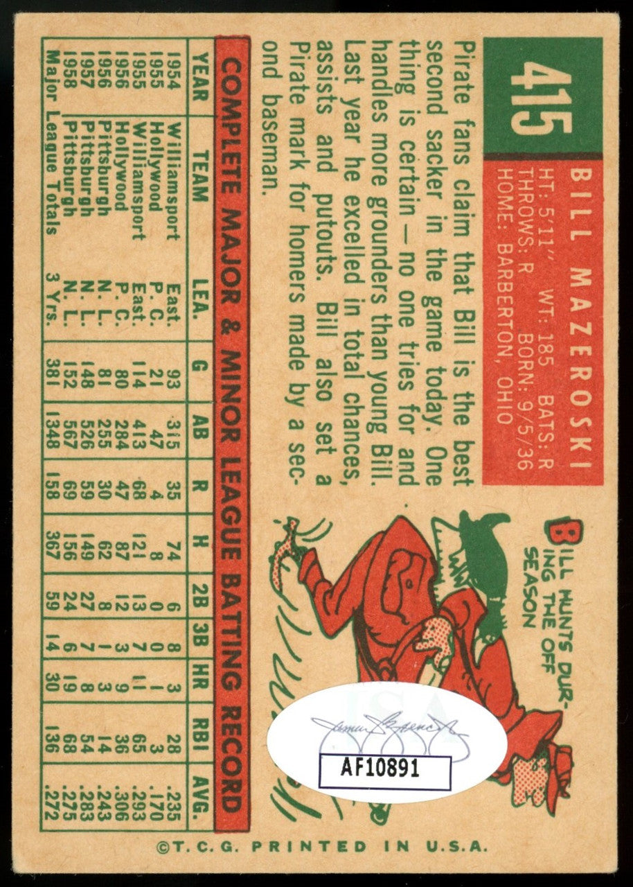 1959 Topps Bill Mazeroski #415 Auto JSA