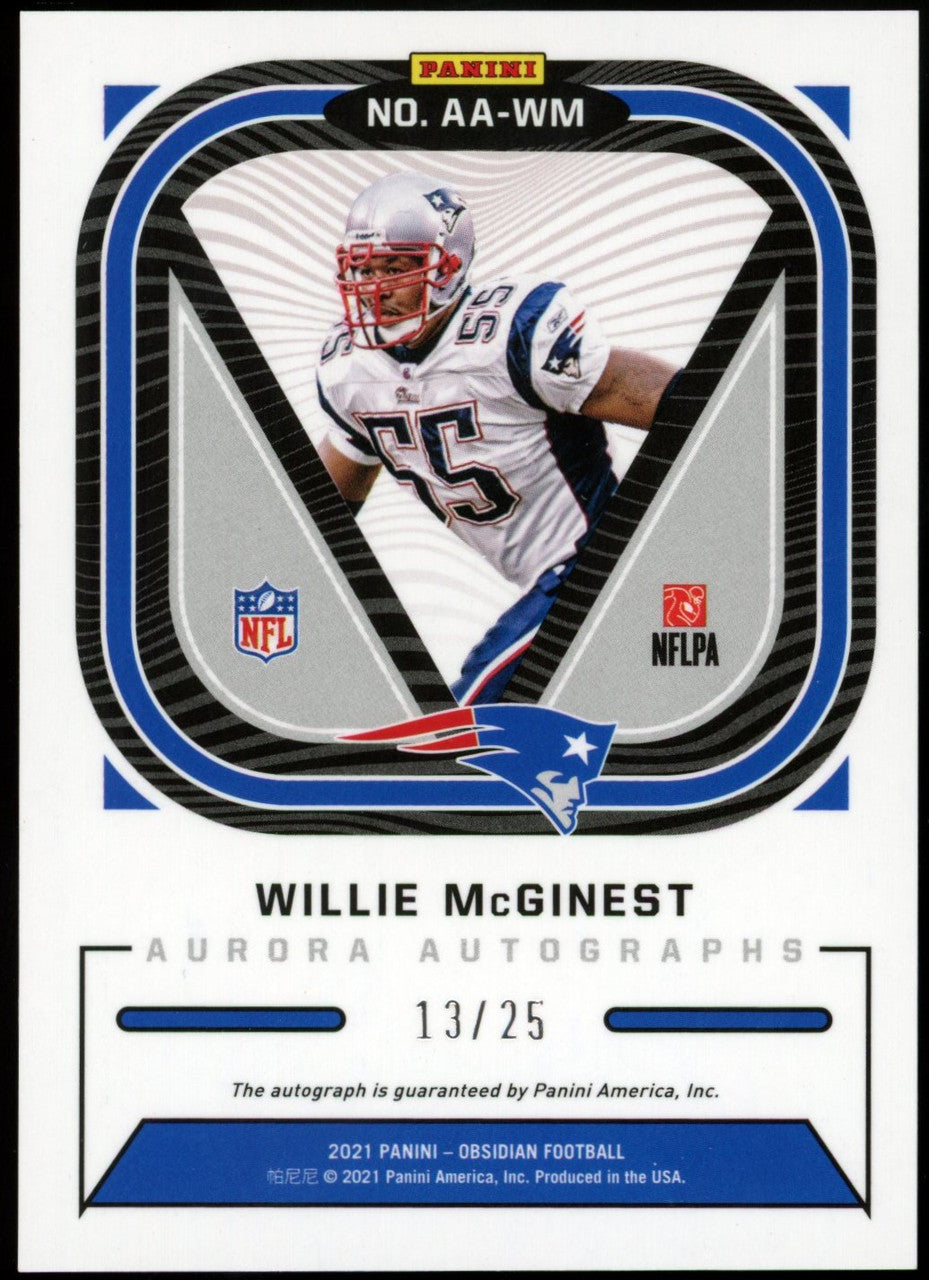 2021 Obsidian Aurora Willie McGinest Electric Etch Yellow Auto /25 #AA-WM