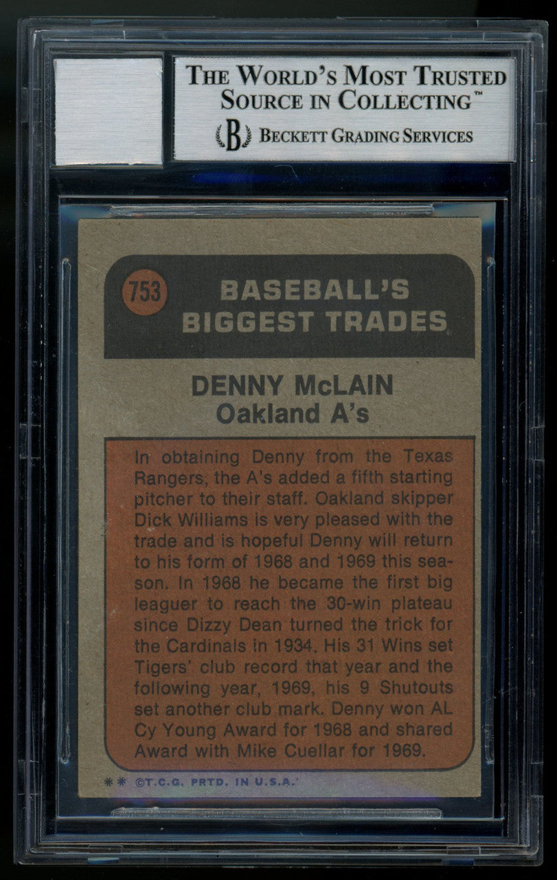 1972 Topps Denny McLain Auto #753 BAS 9