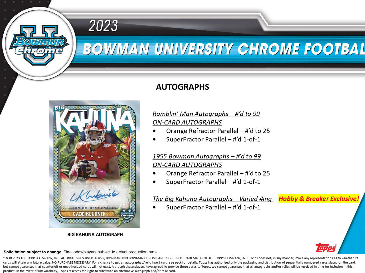 2023 Bowman Chrome University Football Breakers Delight Box