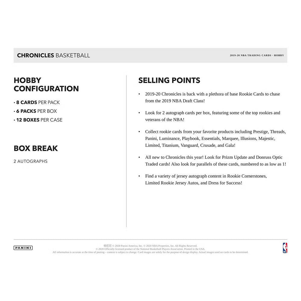 2019/20 Panini Chronicles Basketball Hobby Box