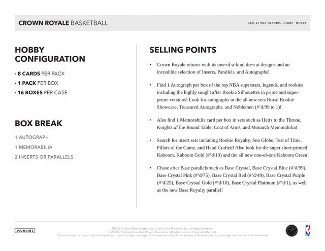 2023/24 Panini Crown Royale Basketball Hobby Box