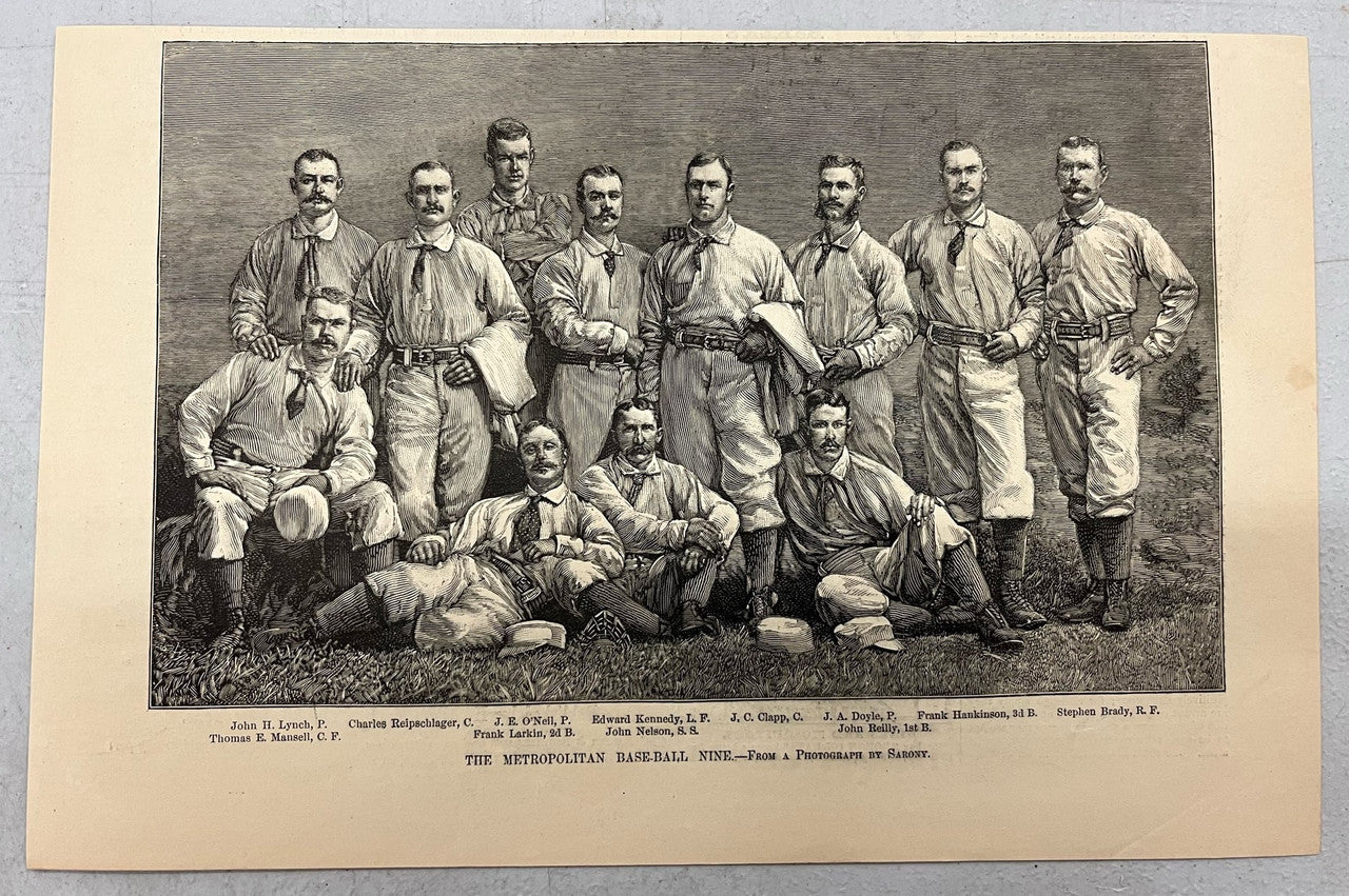 August 5 1882 Harper's Weekly Woodcut The Metropolitan Baseball Nine