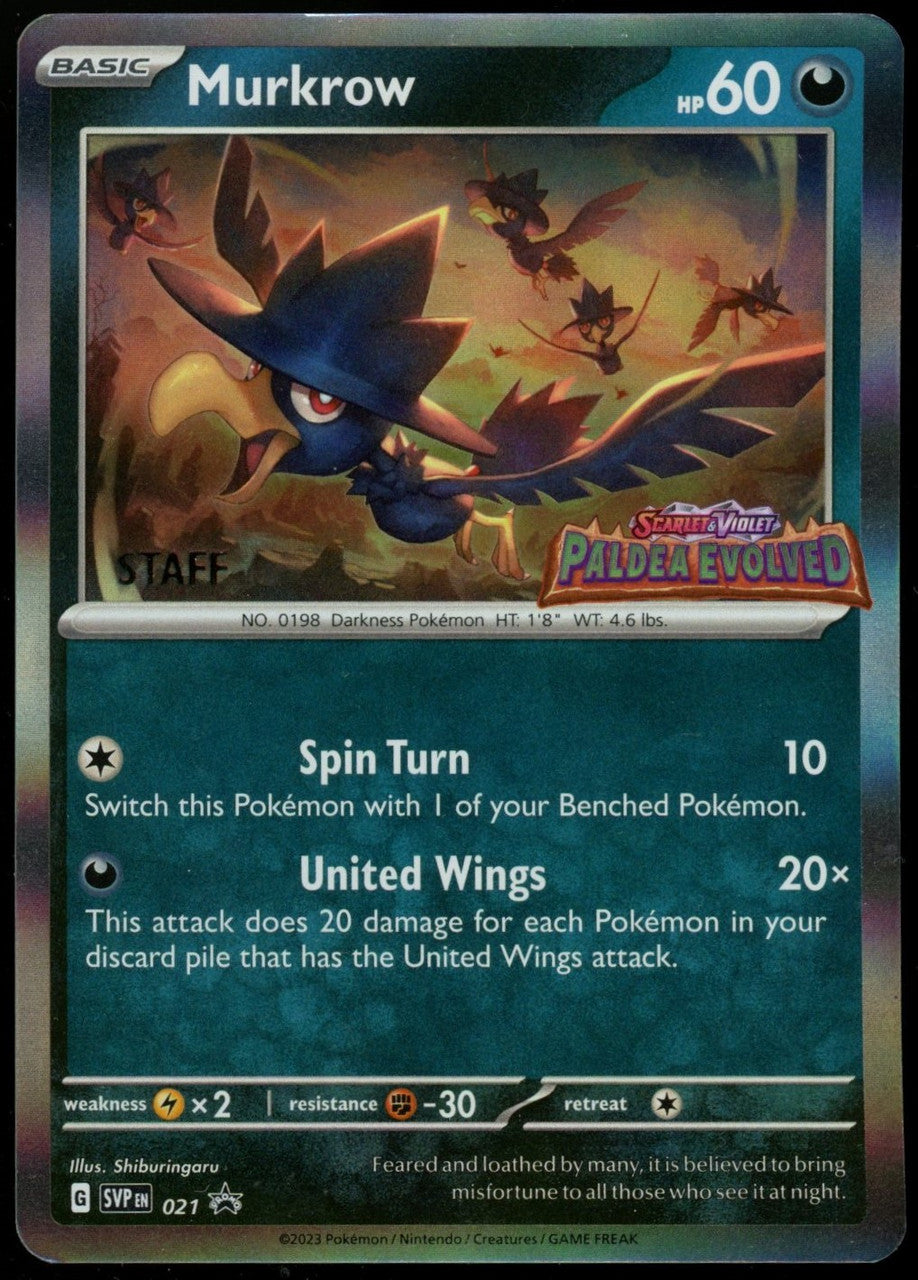Pokemon Murkrow Paldea Evolved Staff Promo Holo #021