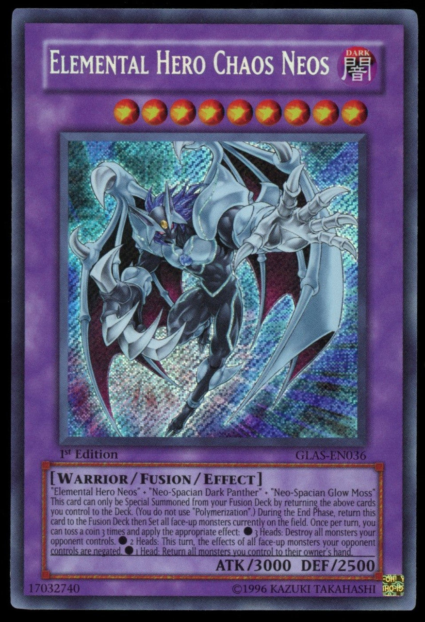 Yugioh Elemental Hero Chaos Neos 1st Edition Secret Rare #GLAS-EN036