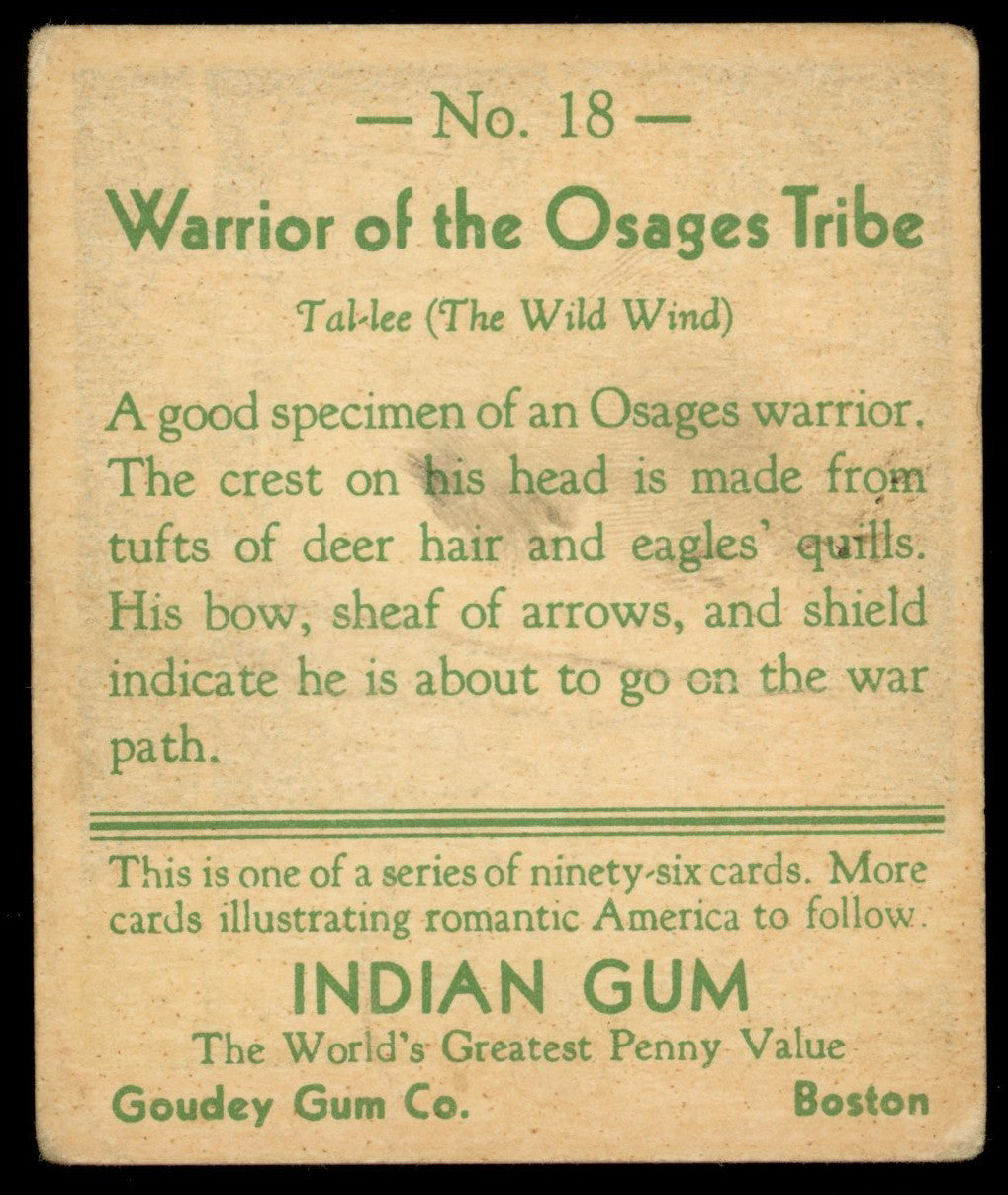 1933 Indian Gum Osages Tribe #18 G-VG