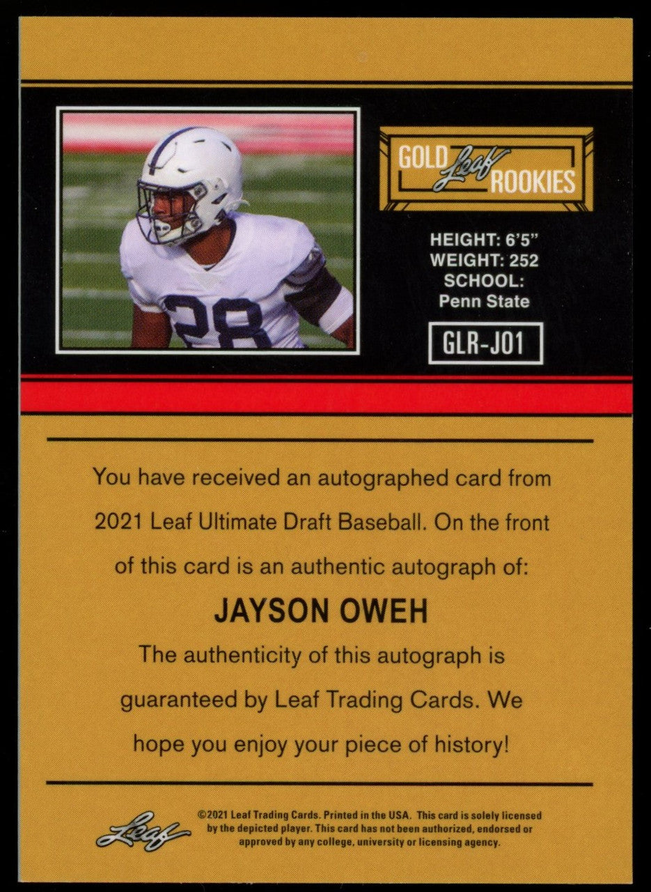 2021 Leaf Ultimate Draft Jayson Oweh RC Auto Purple 1/1