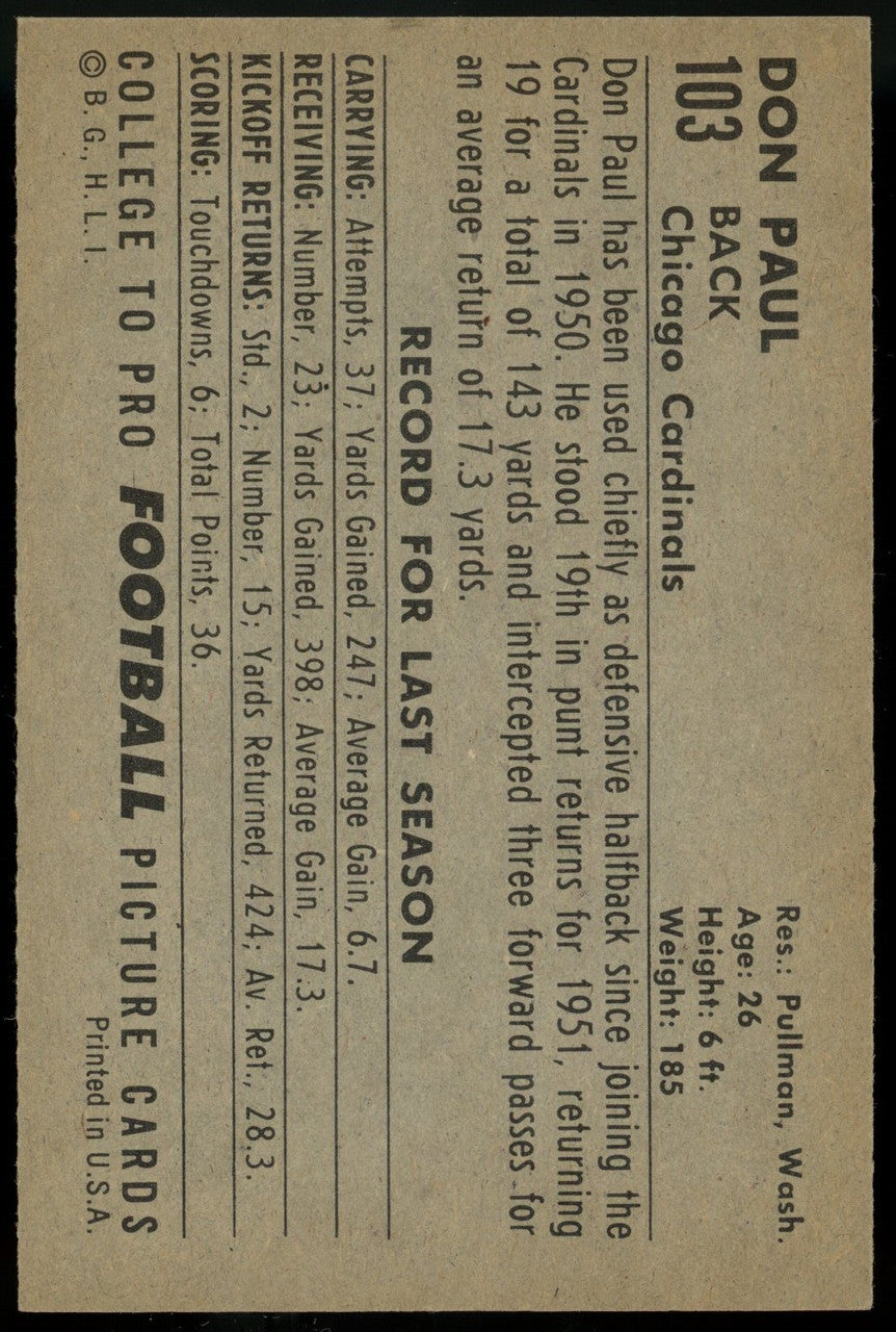1952 Bowman Large Don Paul #103 EX-MT (OC)