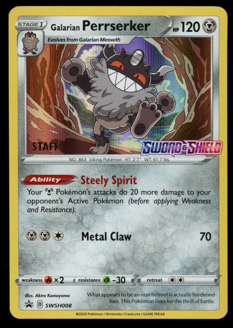 Pokemon Galarian Perrserker Sword & Shield Staff Black Star Promo Holo #SWSH008