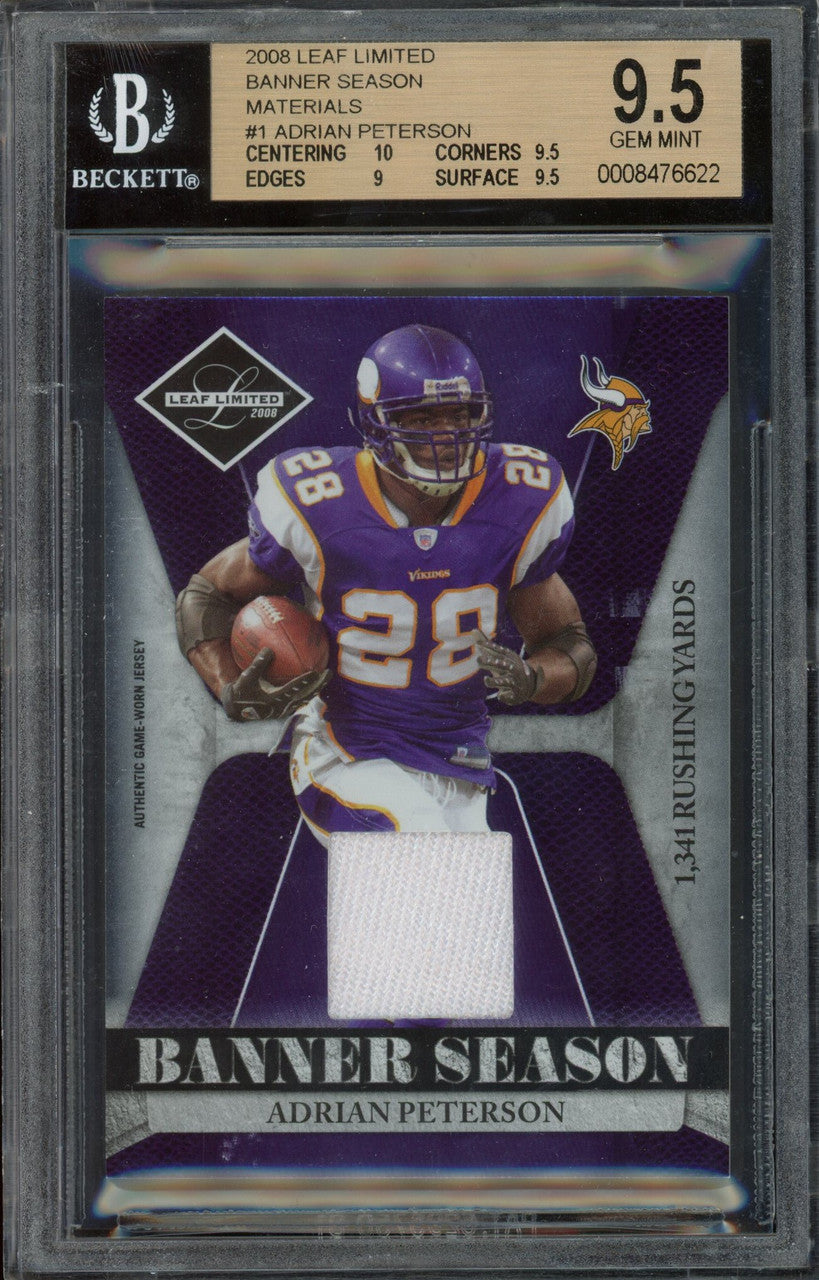 2008 Leaf Limited Adrian Peterson Banner Season Jersey /100 #BSM-1 BGS 9.5