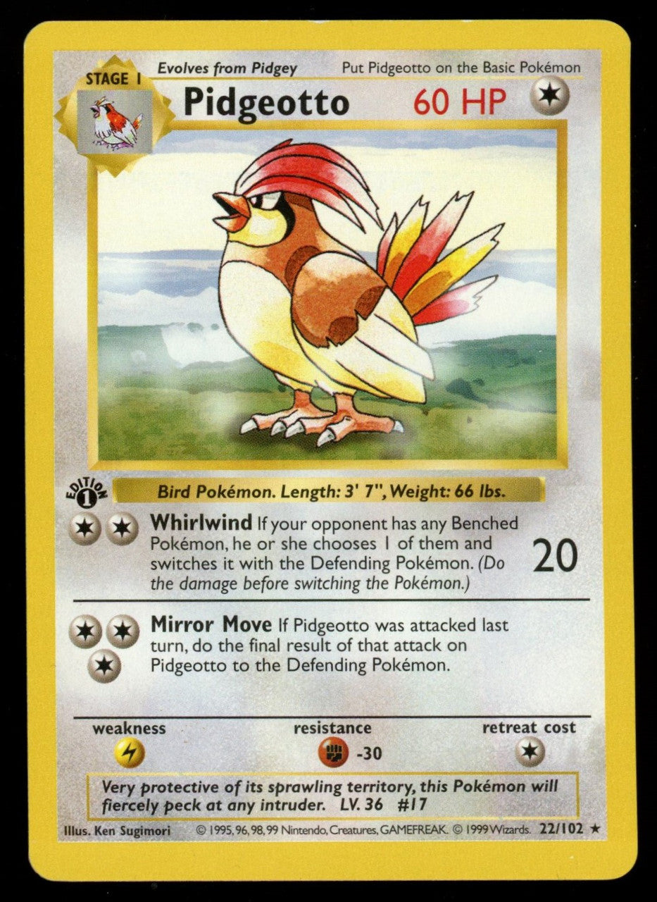 Pokemon Pidgeotto 1st Edition Base Set Shadowless #22/102