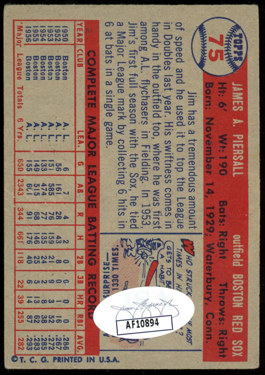 1957 Topps Jim Piersall #75 Auto JSA
