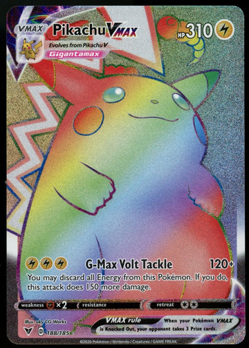 Pokemon Pikachu Vmax Vivid Voltage Rainbow Secret Rare #188/185