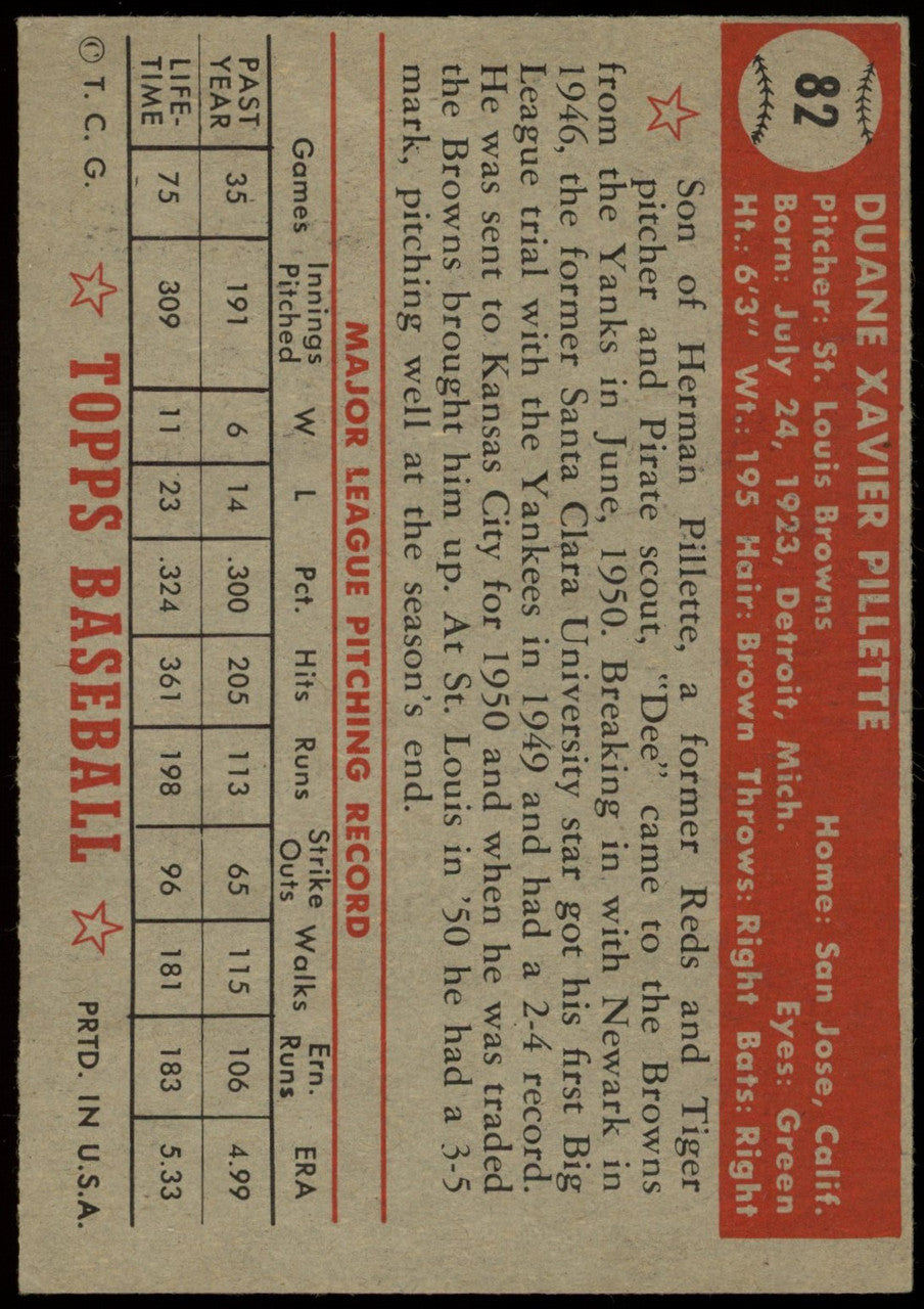 1952 Topps Duane Pillette #82 VG