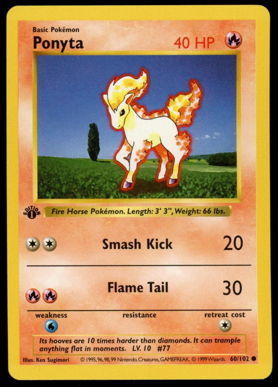 Pokemon Ponyta 1st Edition Base Set Shadowless #60/102