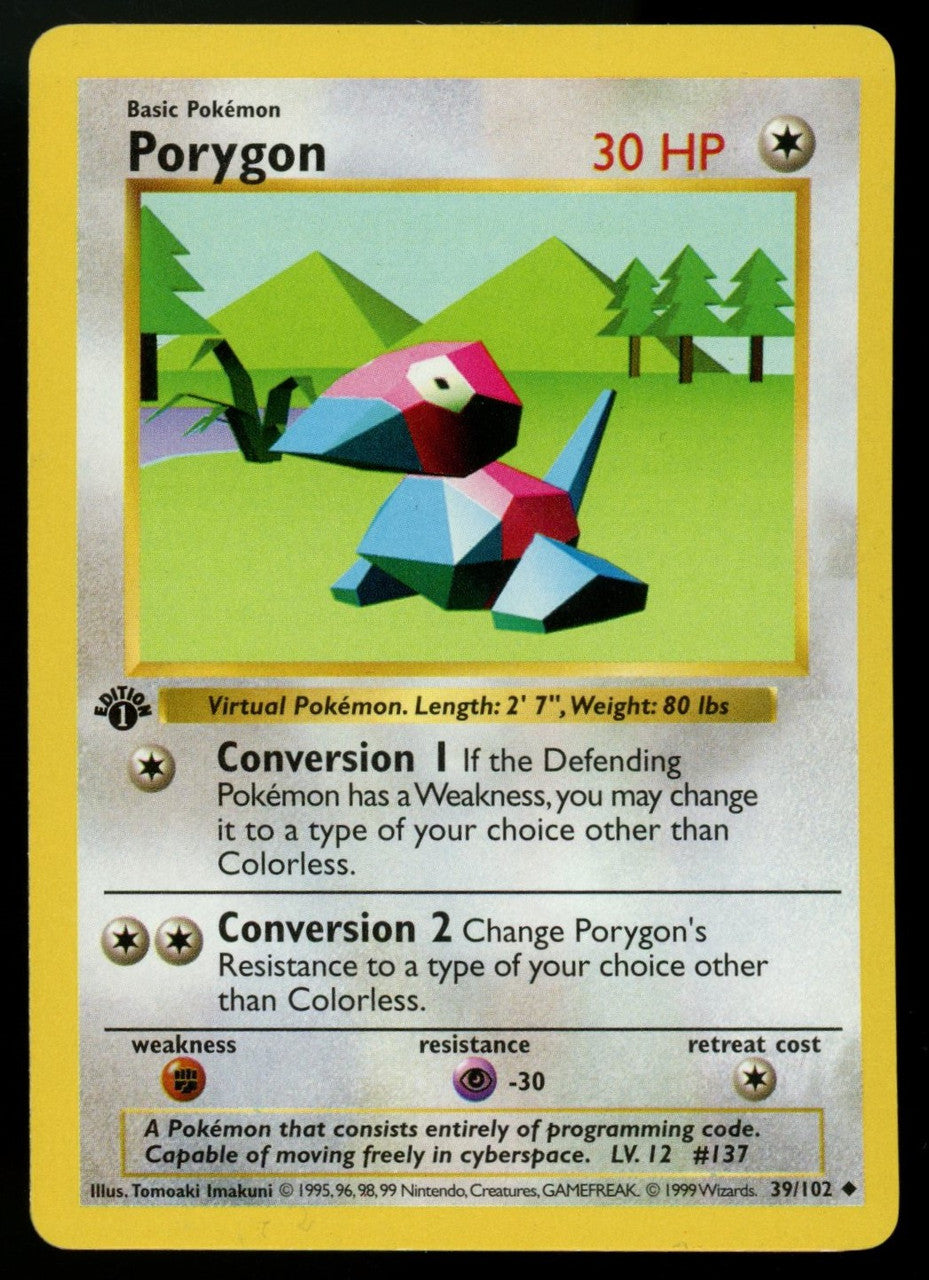 Pokemon Porygon Base Set 1st Edition Shadowless #39/102