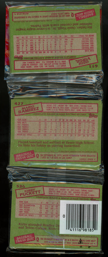 1985 Topps Baseball Rack Pack Kirby Puckett RC On Back