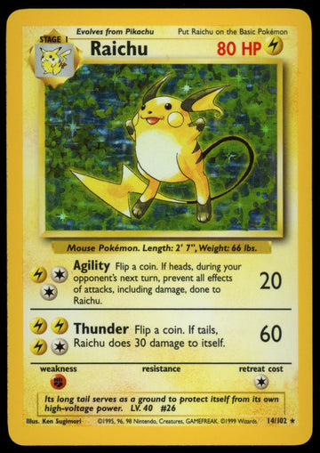 Pokemon Raichu Base Set Unlimited #14/102 LP