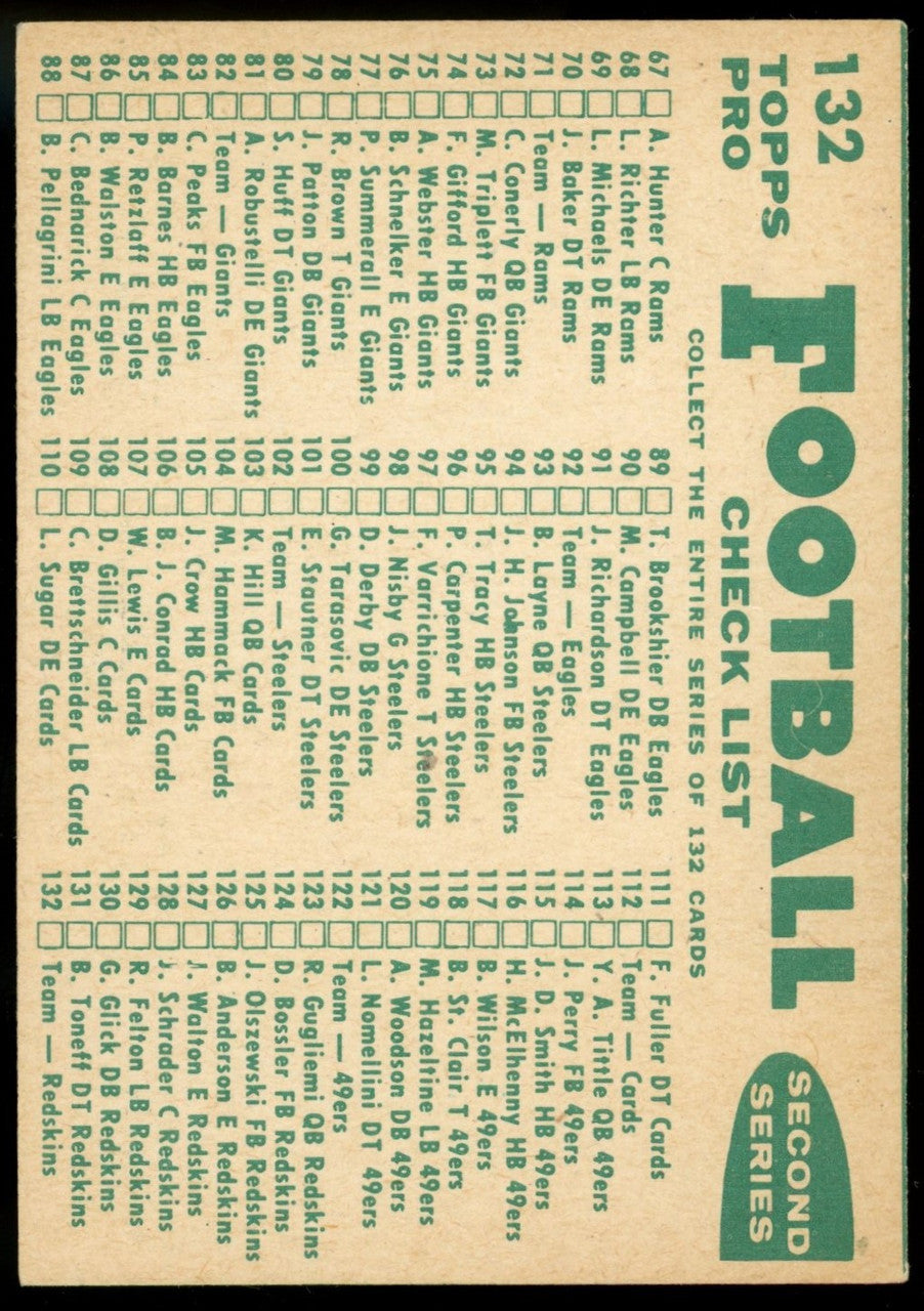 1960 Topps Washington Redskins Team #132 EX+