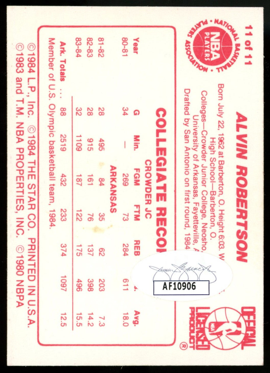 1986 Star Co. Alvin Robertson All-Rookie #11 Auto JSA
