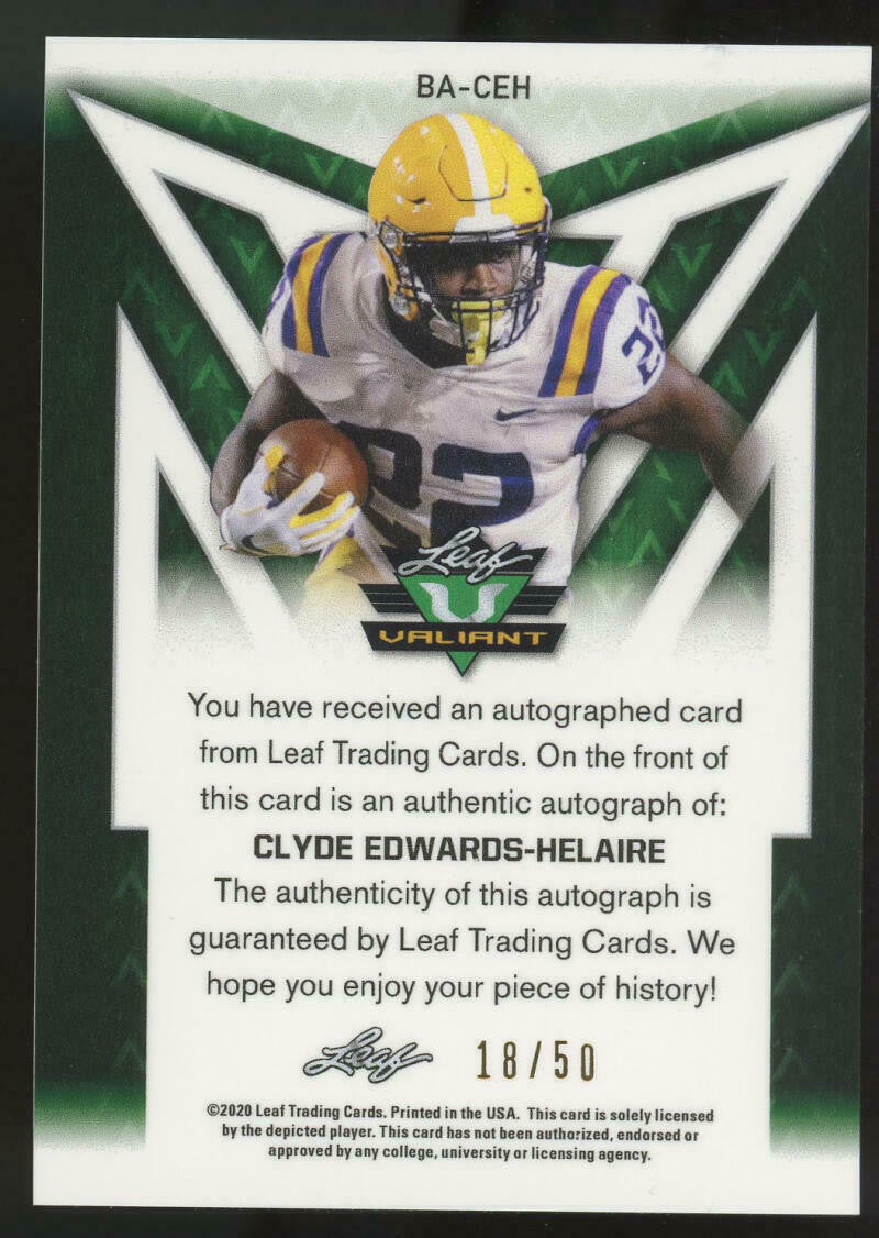 2020 Leaf Valiant Clyde Edwards-Helaire Autographed Orange Rookie /50