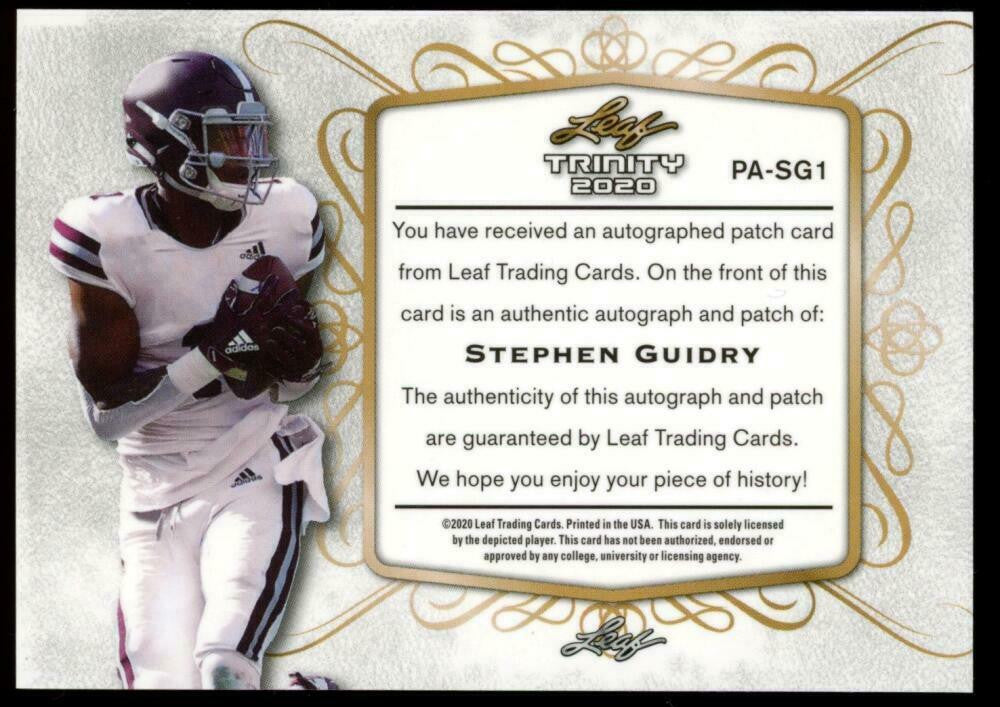 2020 Leaf Trinity Stephen Guidry Purple Jumbo Patch Auto RC RPA /10