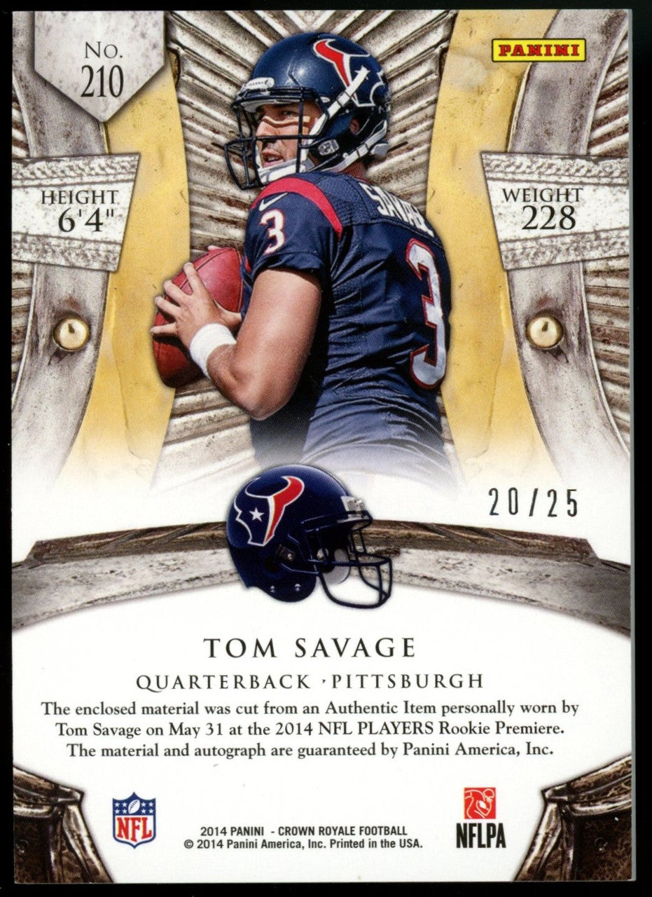 2014 Crown Royale Tom Savage Silhouettes RC Patch Auto Purple /25 #210