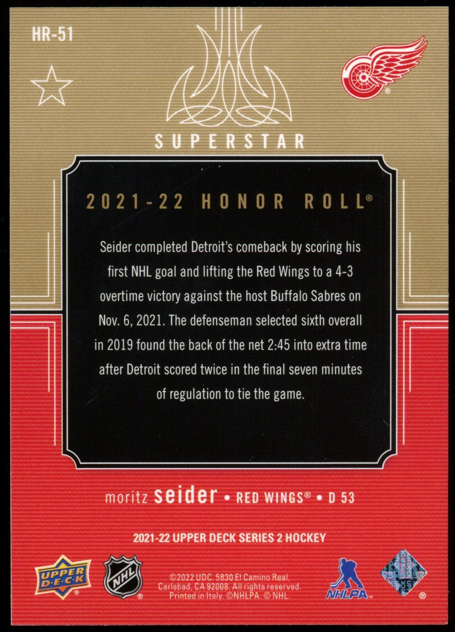 2021-22 Upper Deck Series 2 Moritz Seider Honor Roll /250 #HR-51