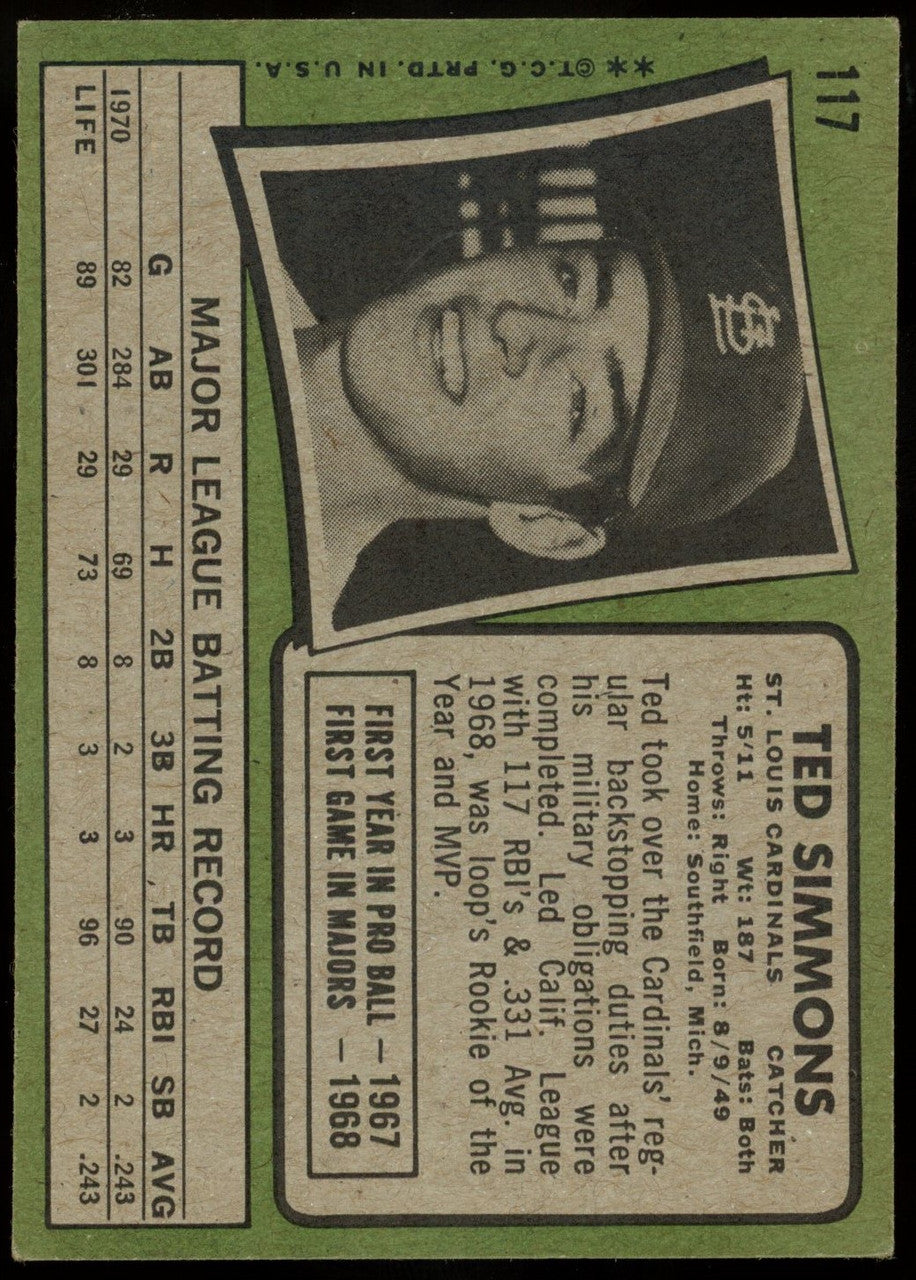 1971 Topps Ted Simmons RC #117 VG/EX